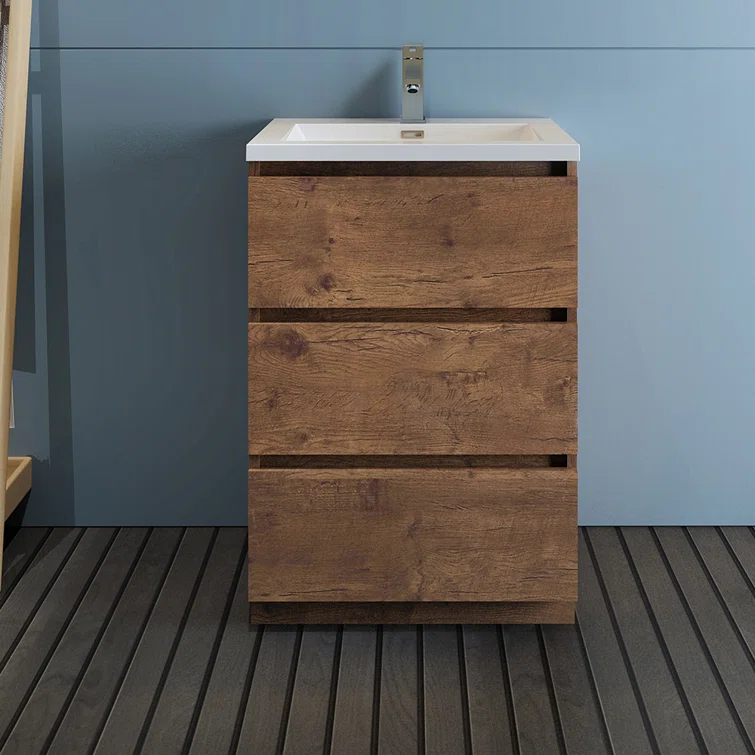 Lazzaro 24" Freestanding Modern Bathroom Vanity with Integrated Single Sink - Faucet Not Included