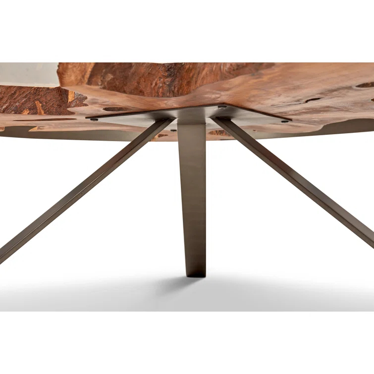 Round Teak and Glass Coffee Table with Galvanized Gray Frame