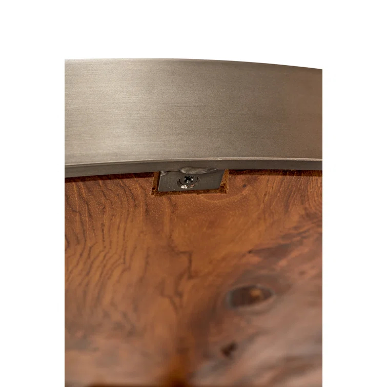 Round Teak and Glass Coffee Table with Galvanized Gray Frame