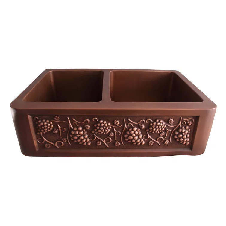 Concord 33'' L Farmhouse / Apron Double Bowl Copper Kitchen Sink
