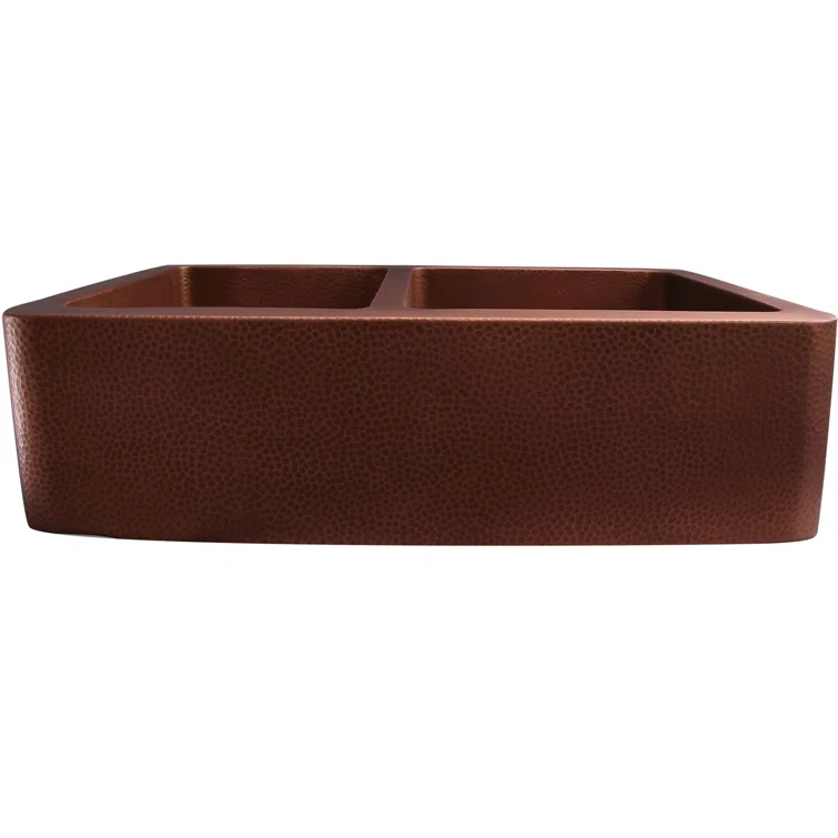 Perla 33'' L Farmhouse / Apron Double Bowl Copper Kitchen Sink