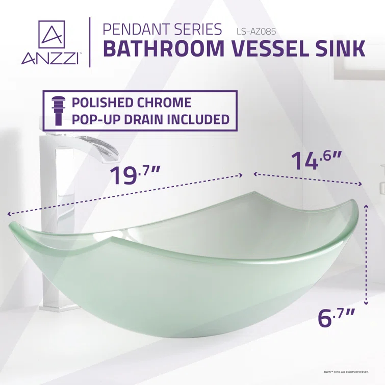 ANZZI Pendant 14.6'' Clear Tempered Glass Specialty Bathroom Sink