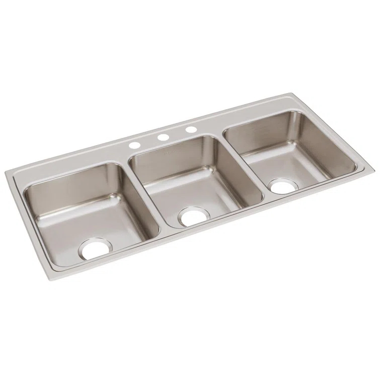 Lustertone 46" L x 22" W Triple Basin Drop-In Kitchen Sink