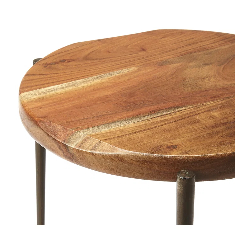 Round 12" Brisbane Wood & Metal End Table