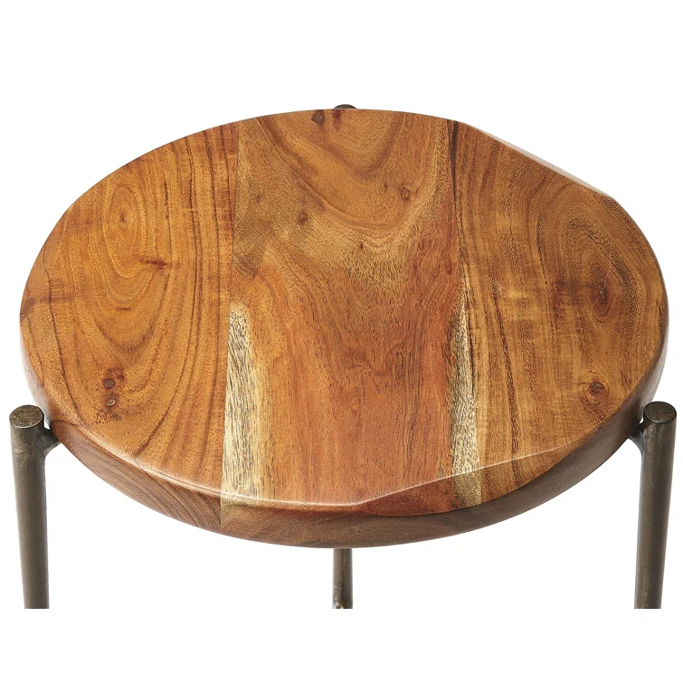 Round 12" Brisbane Wood & Metal End Table