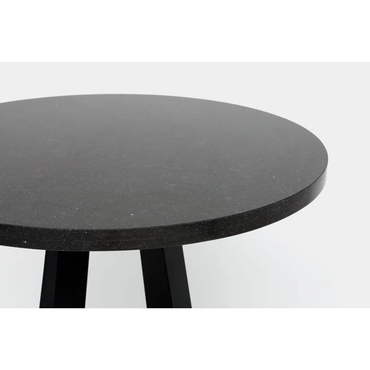 Sea Smoke Round Stone Top Metal Base Dining Table