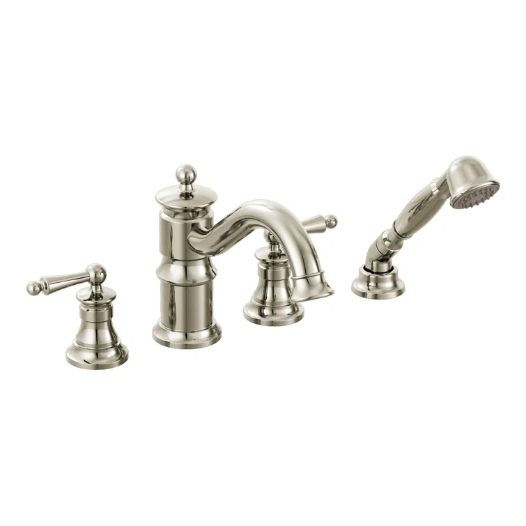 Waterhill Double Handle Deck Mounted Roman Tub Faucet Trim with Diverter and Handshower