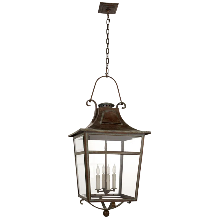 French Rust 4-Light Glass Outdoor Pendant