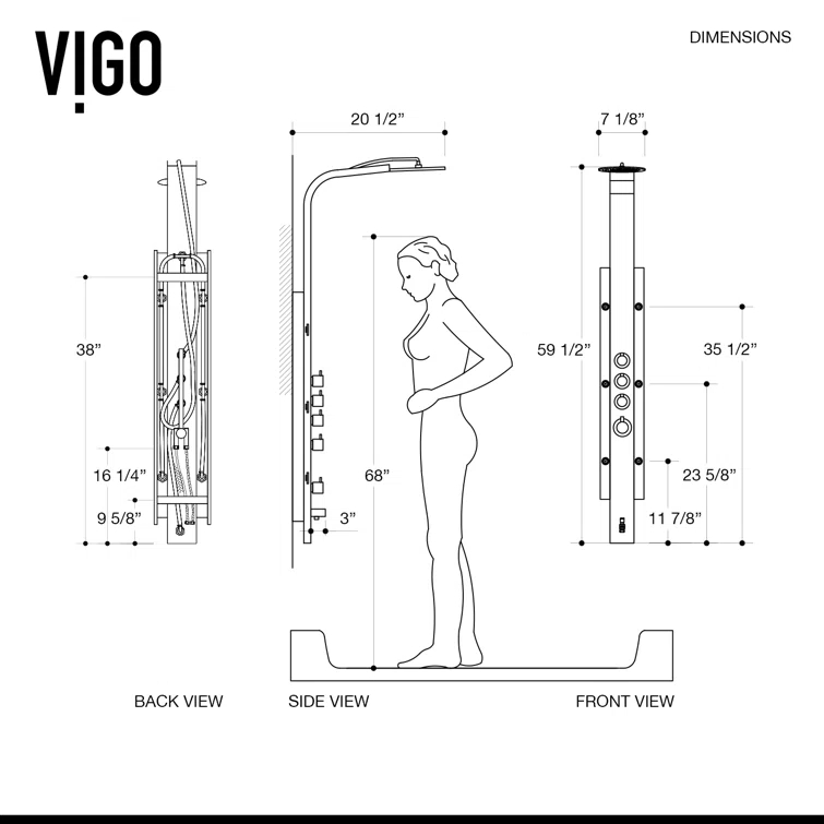 Mateo 60" H X 7" W 6-Jet Shower System & Tub Filler with Hand Shower Wand and Rainfall Shower Head
