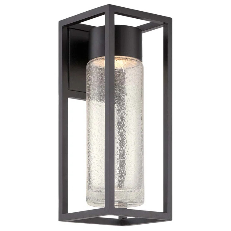 Sleek Black 16'' LED Outdoor Wall Light with Clear Seeded Crystal