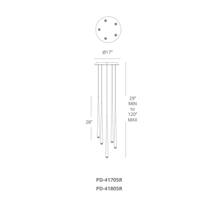 Cascade Polished Nickel 5-Light LED Pendant with Frosted Glass