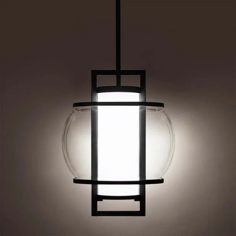 Lucid Black Orb LED Pendant with Mouth-Blown Opal Glass