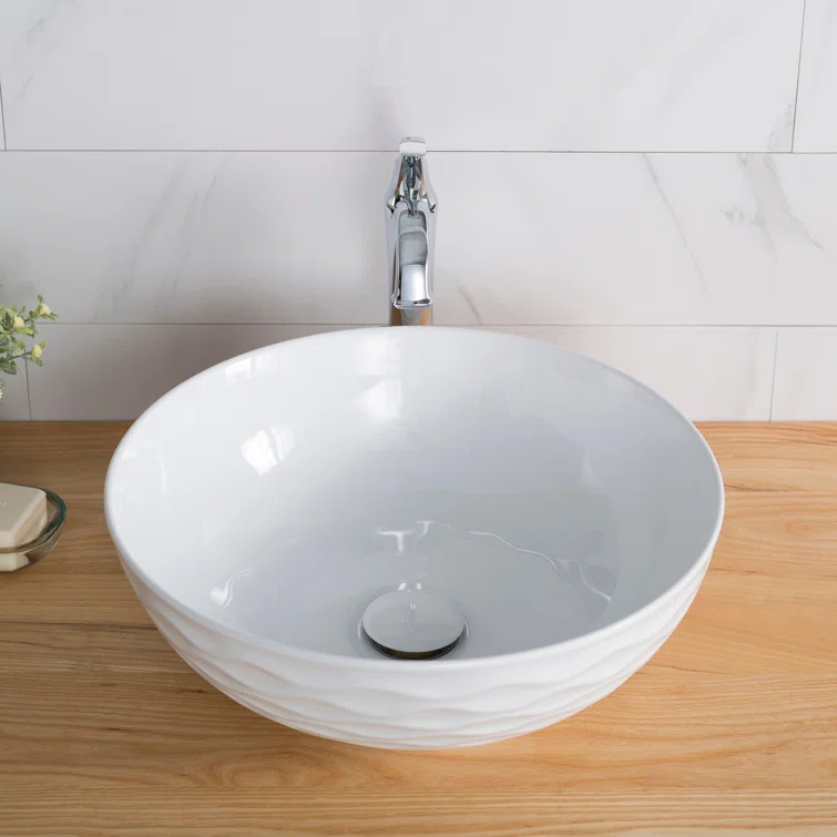 KRAUS Viva™ Thin Porcelain Ceramic Vessel Bathroom Sink with Pop-Up Drain