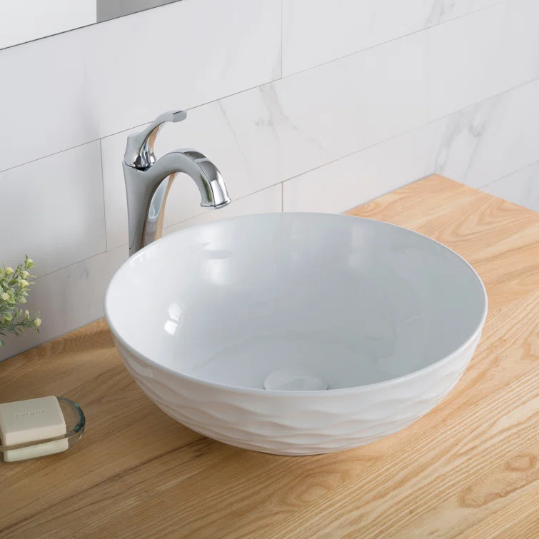 KRAUS Viva™ Thin Porcelain Ceramic Vessel Bathroom Sink with Pop-Up Drain