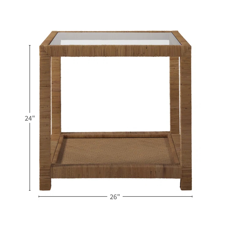 Coastal Charm 26" Brown Rattan and Glass Square End Table