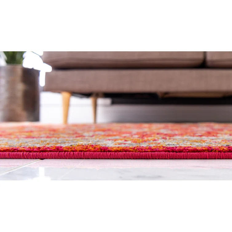 Kalf Floral Rust Red Area Rug