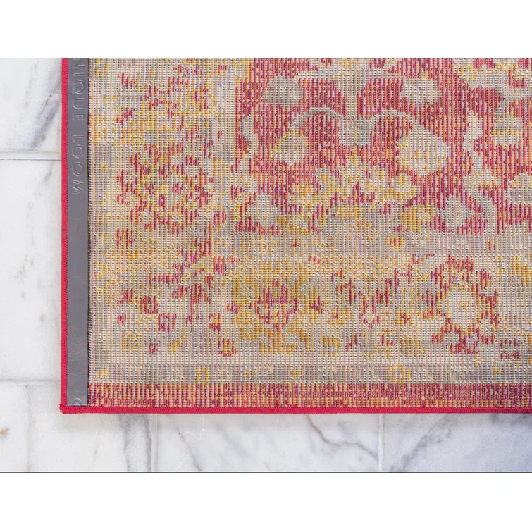 Kalf Floral Rust Red Area Rug