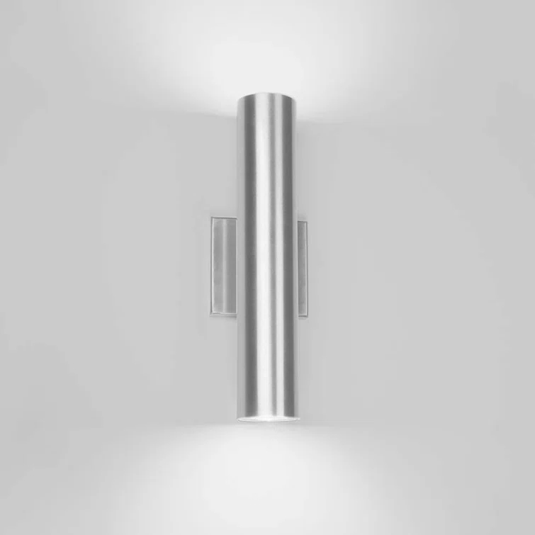 Caliber Brushed Aluminum 2-Light LED Outdoor Sconce, Dimmable 3000K