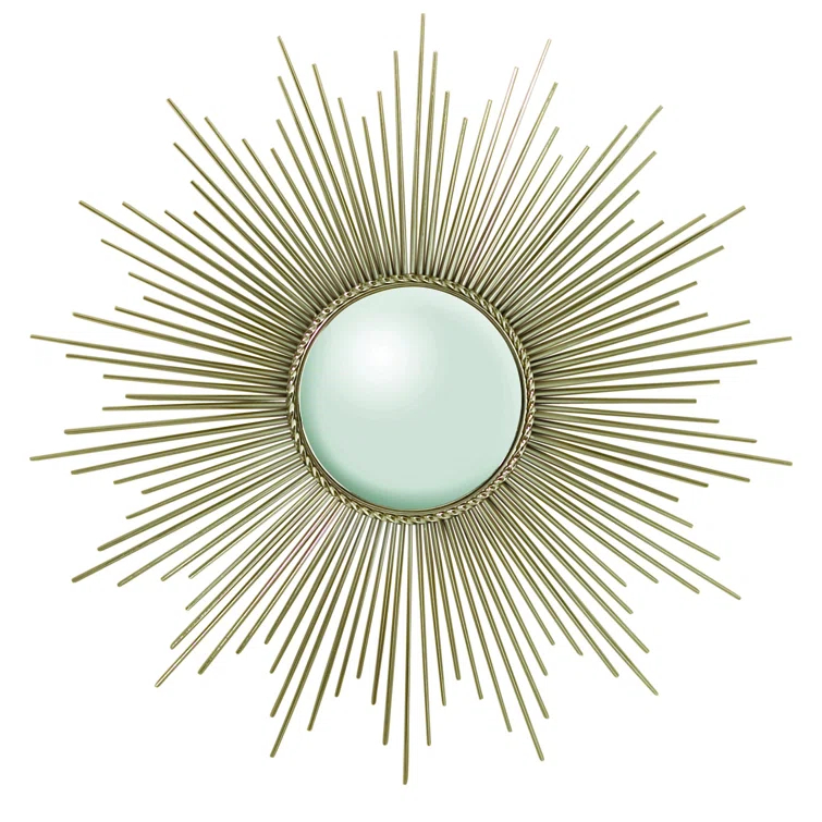 Elegant Round Sunburst Wall Mirror in Silver and Gold Nickel Finish