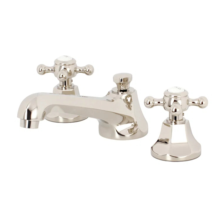 Kingston Brass Metropolitan Two-Handle 3-Hole Deck Mount Widespread Bathroom Faucet with Brass Pop-Up Drain