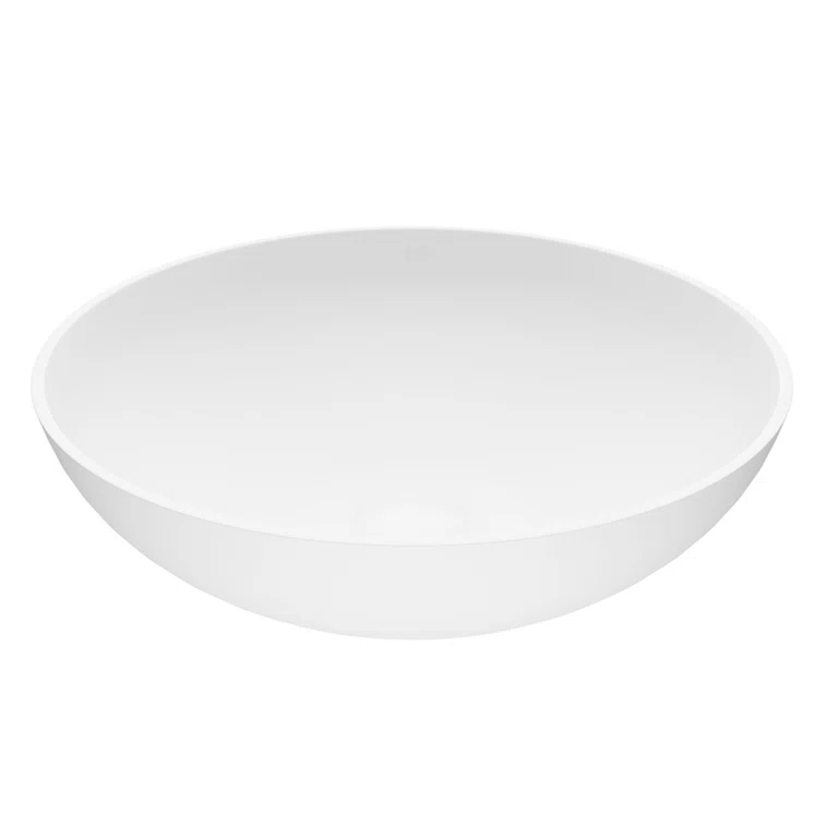 Lotus 16" L x 16" W x 5" H Matte White Handmade Round Vessel Bathroom Sink