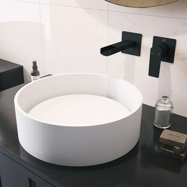 Anvil 16" L x 16" W x 5" H Matte White Handmade Round Vessel Bathroom Sink
