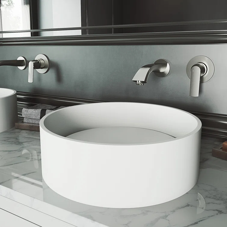 Anvil 16" L x 16" W x 5" H Matte White Handmade Round Vessel Bathroom Sink