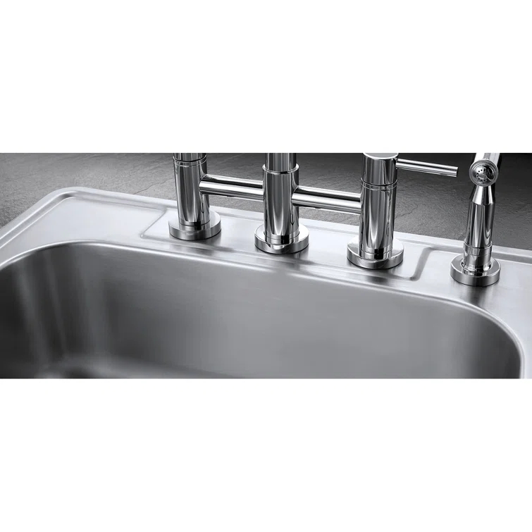 Kingston Brass GKTS25228 Kingston Brass Studio 25-Inch Stainless Steel Self-Rimming 4-Hole Single Bowl Drop-In Kitchen Sink