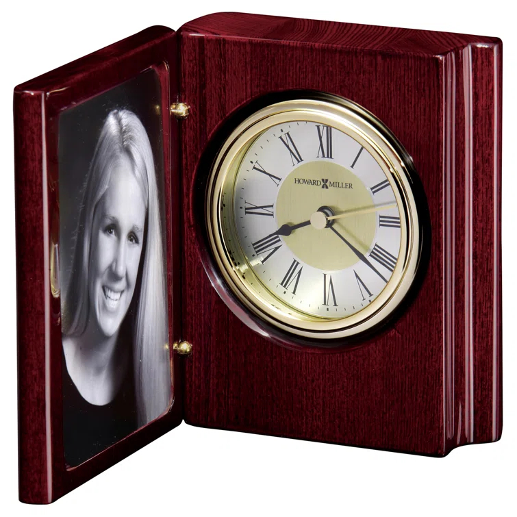 Howard Miller® Portrait Traditional Roman Numeral Quartz Movement / Crystal Tabletop Clock in Rosewood Hall/Polished Brass