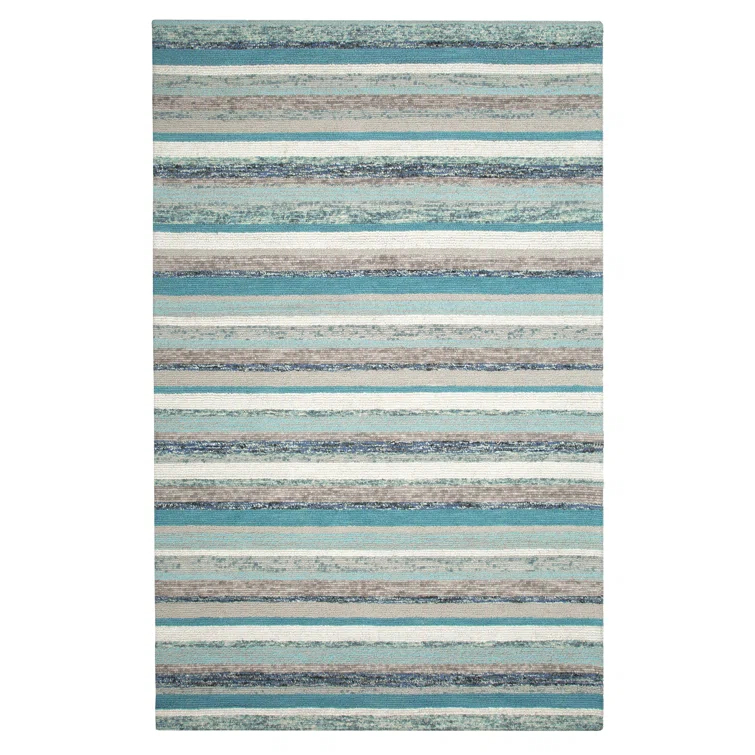 Fairfield Striped Handmade Tufted Blue/White/Brown Area Rug