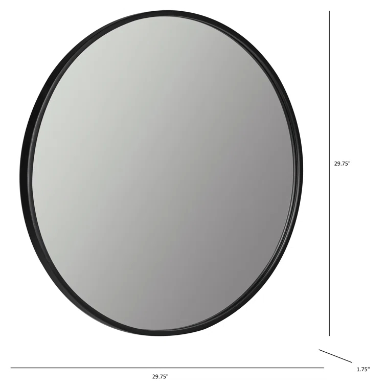 Luna 30" Round Black Matte Wood Wall Mirror
