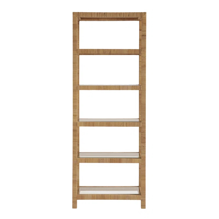 Escape Long Key Woven Brown Rattan 5 Shelf Bookcases with Glass Shelves