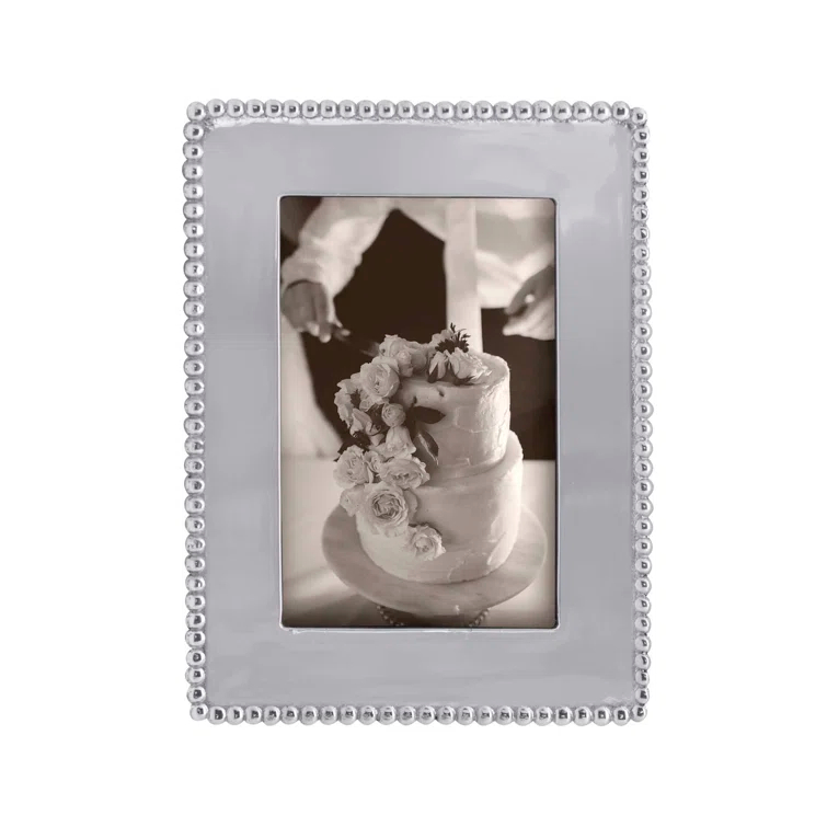 Beaded Silver Metal Beaded Picture Frame