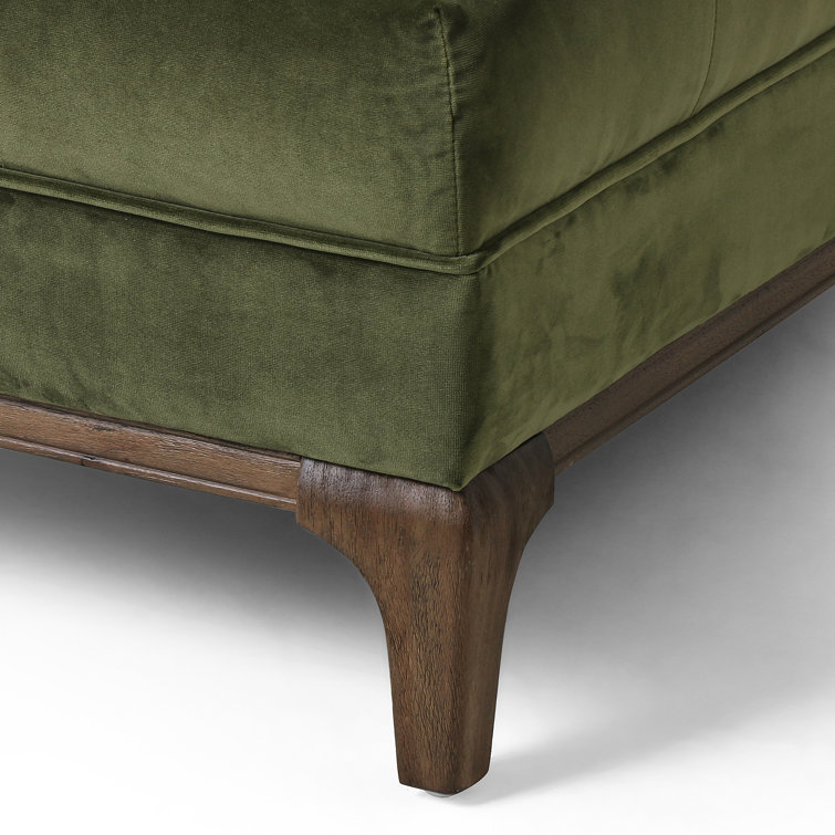 Sapphire Olive Velvet Handcrafted Contemporary Sofa Chaise