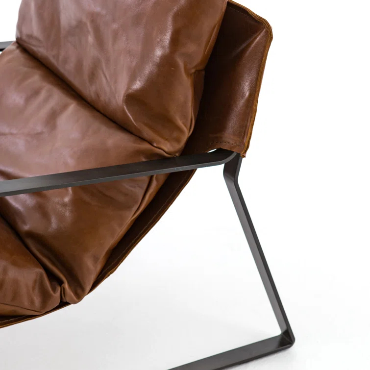 Dakota Tobacco Genuine Leather Sling-Style Accent Chair