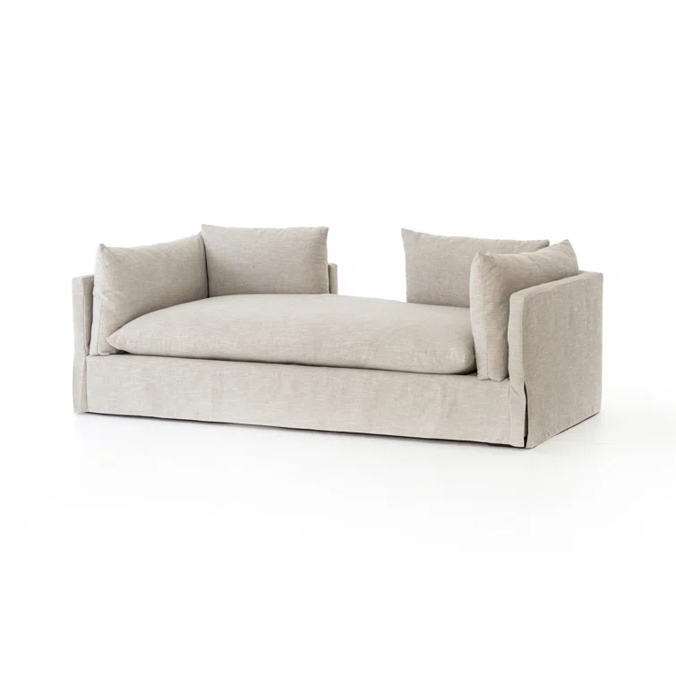 Beige Handcrafted Wood Stationary Sofa, 88-inch