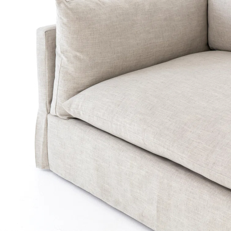 Beige Handcrafted Wood Stationary Sofa, 88-inch