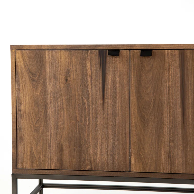 Auburn Poplar Wood 72" Sideboard with Leather Pulls and Iron Base