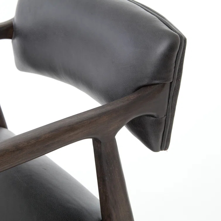 Black Leather and Wood Contemporary Bar Stool
