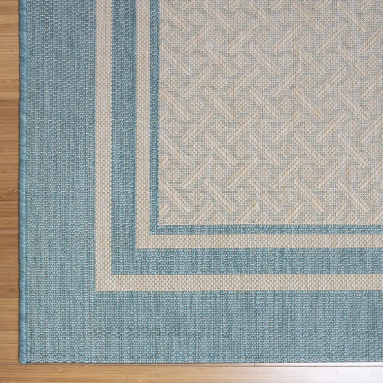 Gertmenian Paseo Soroa Blue/Beige Border Indoor/Outdoor Flatweave Area Rug
