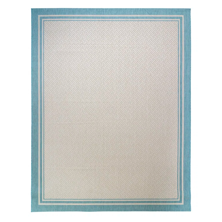 Gertmenian Paseo Soroa Blue/Beige Border Indoor/Outdoor Flatweave Area Rug