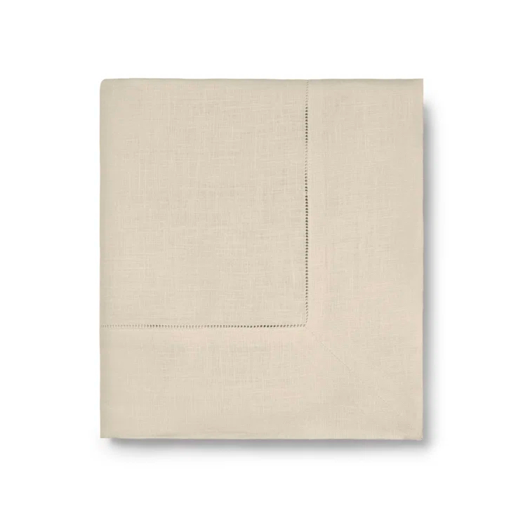 Oyster Linen Tablecloth with Hand-Thread Hemstitch, 66" x 124"