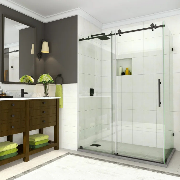 Coraline 44" - 48" W x 33.875" D x 76" H Frameless Sliding Shower Enclosure