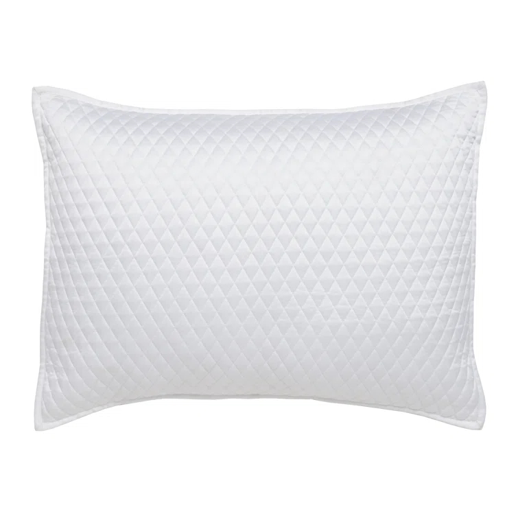 White Quilted Sateen Cotton Standard Pillow Sham
