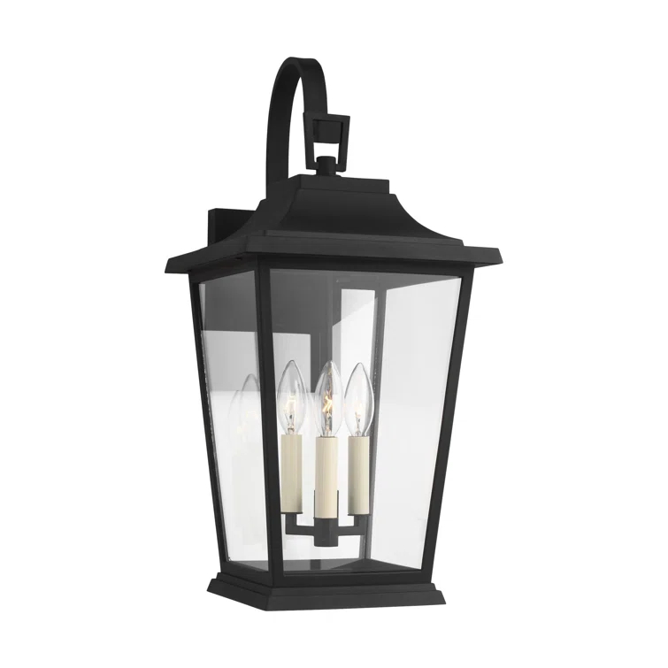 Warren Textured Black 3-Light Lantern Sconce with Clear Panels