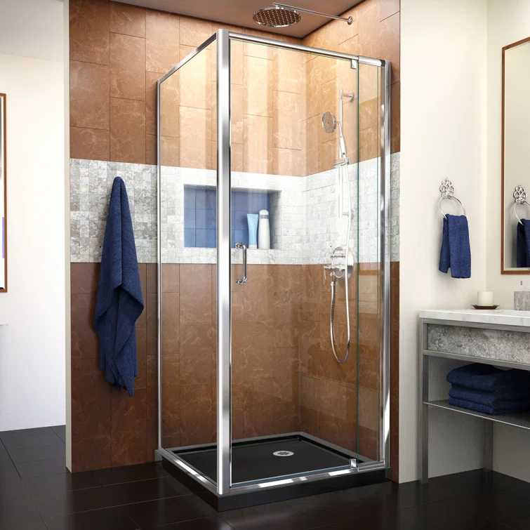 Flex 32" x 74.75" Square Pivot Shower Enclosure with Base Included