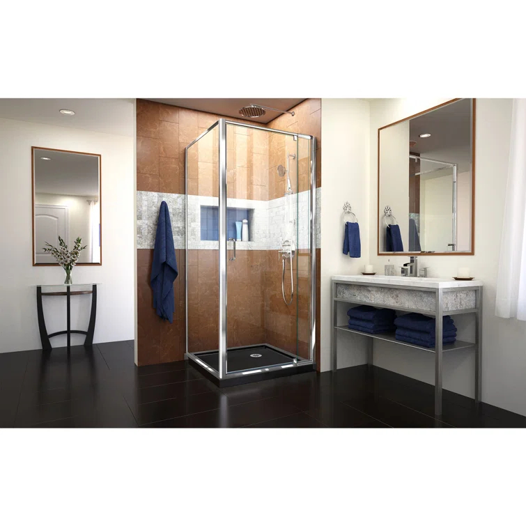 Flex 32" x 74.75" Square Pivot Shower Enclosure with Base Included