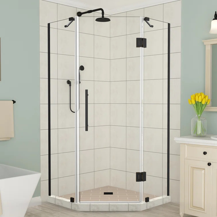 Merrick Frameless 34" x 72" Neo-Angle Hinged Shower Enclosure