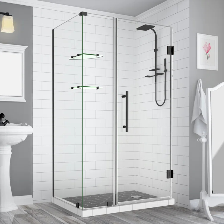 Aston SEN962EZ-MB-372336-10 Bromley GS Frameless 36.38" x 72" Rectangle Hinged Shower Enclosure