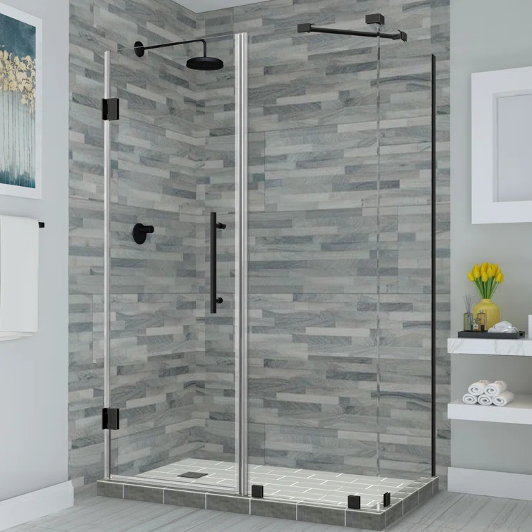 Aston Bromley Frameless 32.38" x 72" Rectangle Hinged Shower Enclosure SEN967EZ-MB-502832-10